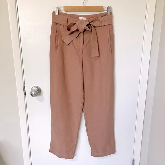 Aritzia Wilfred Jallade Tie Front High Rise Linen Blend Trouser Pant Pink size 6 - Picture 5 of 15